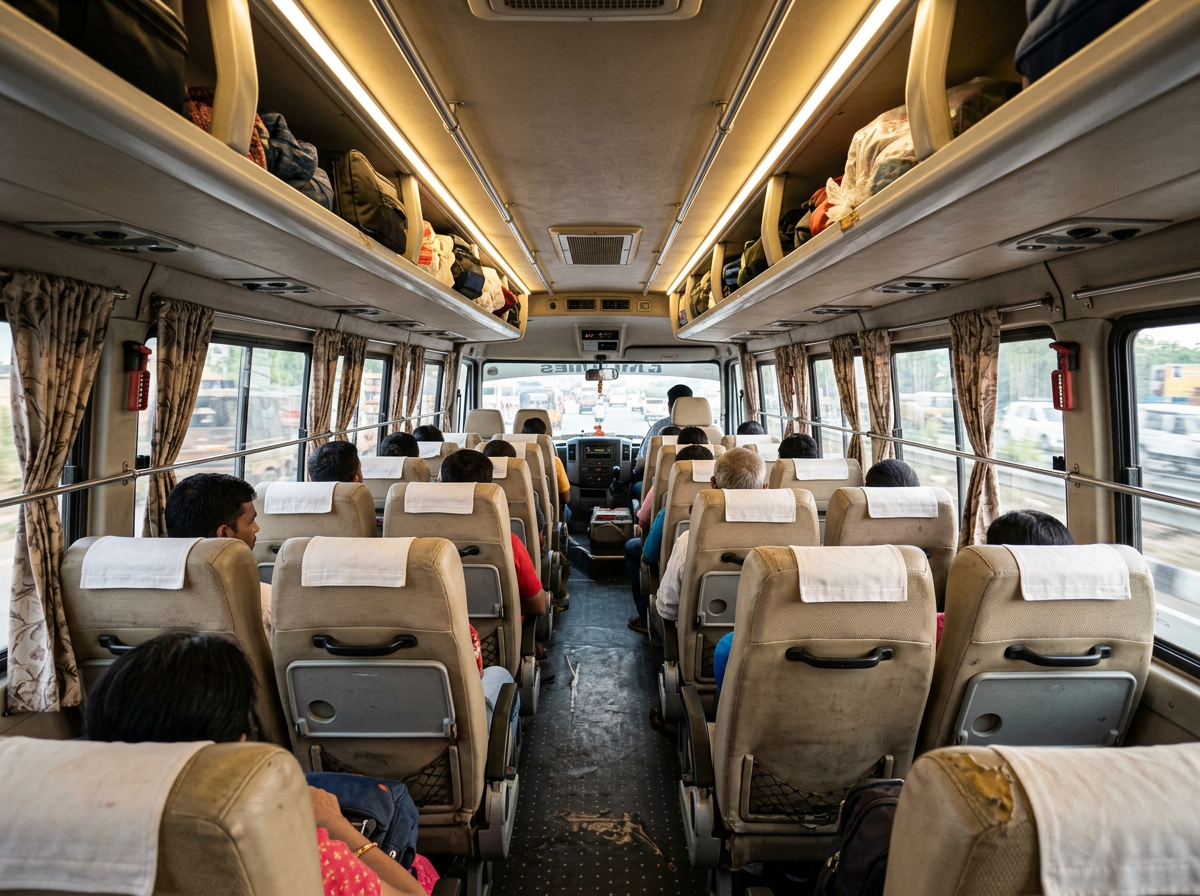 Luxury tempo traveller interior with leather captain seats